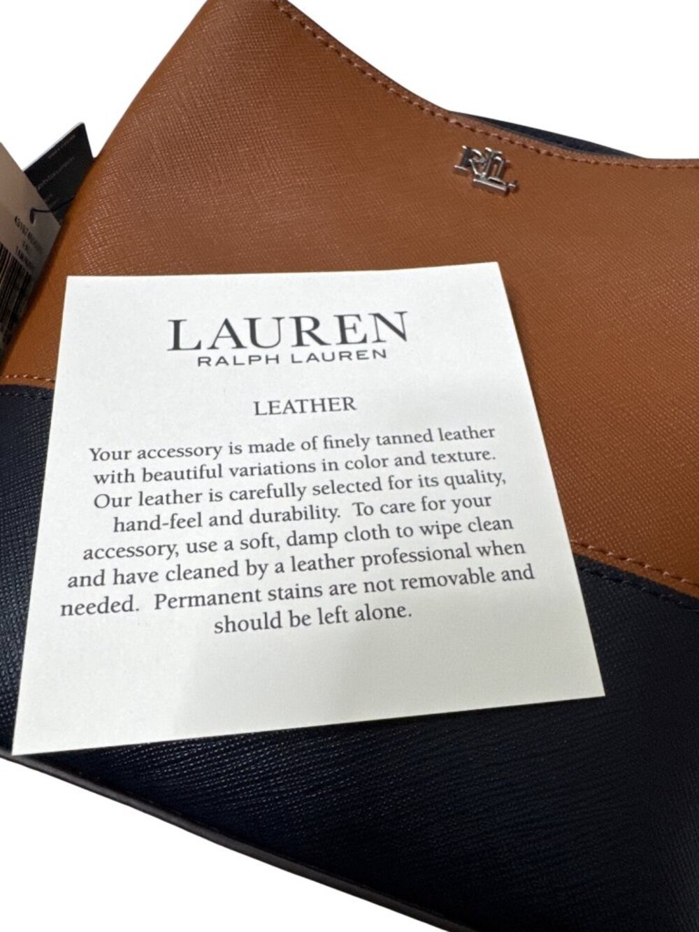 Lauren Ralph Lauren Small 2 Tone Leather Reese Bucket Bag Tan/Navy (no long stra - Picture 11 of 12